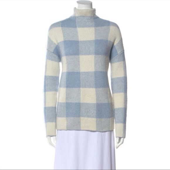 ✨HP✨women mock neck plaid light blue & white sweater & hat set✨ - Picture 2 of 6